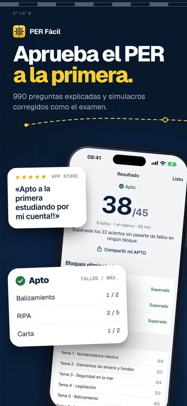 Resultado APTO de un simulacro en la app PER Fácil