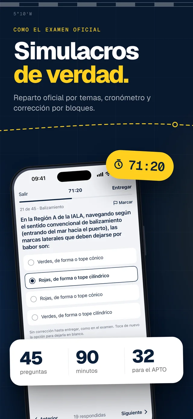 Simulacros como el examen real: 45 preguntas, 90 minutos y corrección oficial