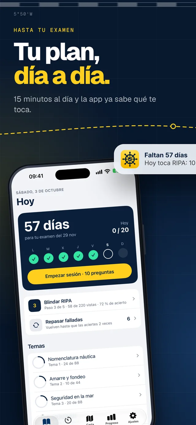 Pon tu fecha y la app te arma el plan diario hasta el examen